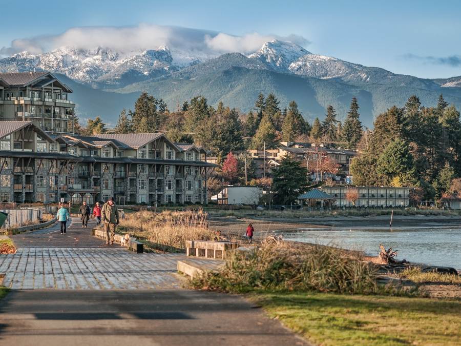 Resort overlooking the water and mountains in Parksville Qualicum Beach