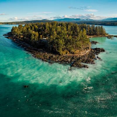 A panoramic view of Beachcomber Regional Park, Nanoose Bay BC