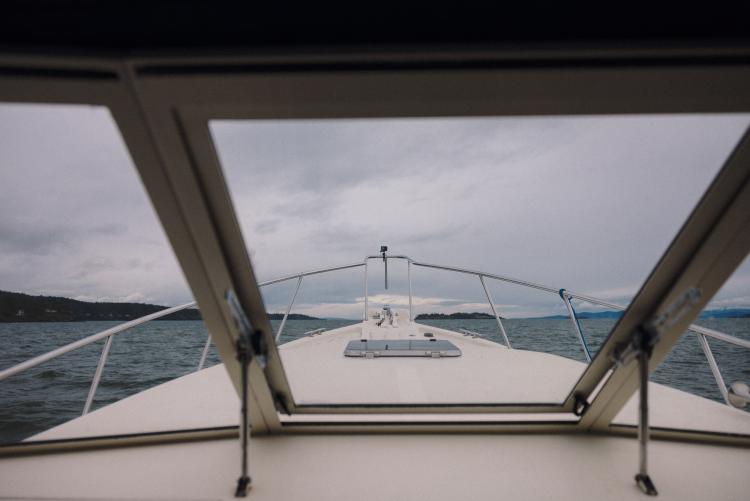 View from a boat on the water in Nanoose Bay, British Columbia