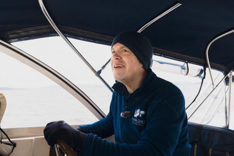 Mike from Haida Gold on a tour to see the herring spawn in Nanoose, BC