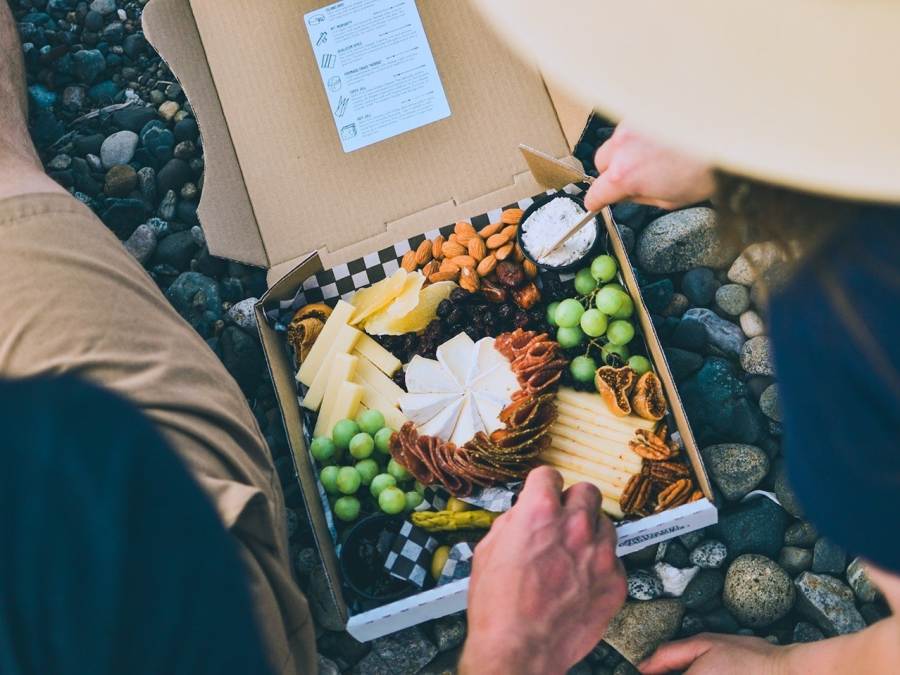 A charcuterie box of cheeses, fruit, cured meats and nuts from Little Qualicum Cheeseworks in Parksville, BC.