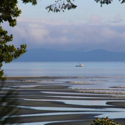 Herring boat on water in Parksville Qualicum Beach, Vancouver Island, BC