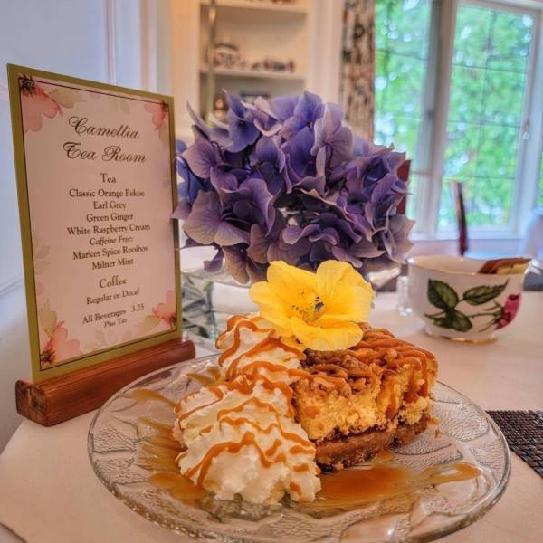 Plate of dessert at Camellia Tea Room at Milner Gardens & Woodland, Qualicum Beach High Tea Image: @milnergardens