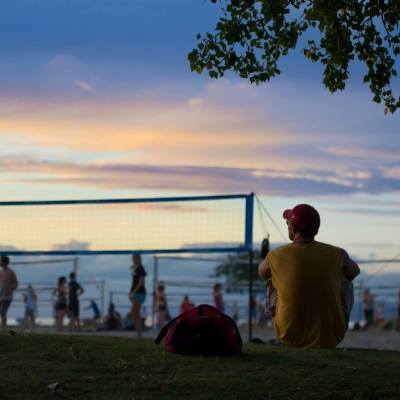 People enjoying an event in Parksville Qualicum Beach on Vancouver Island.